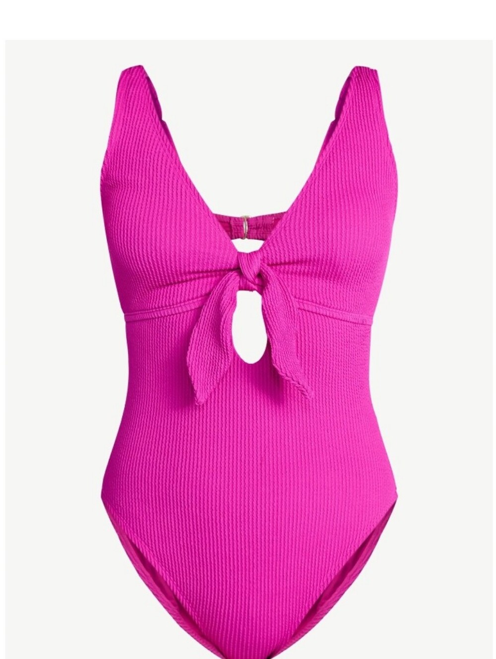 Tie-Front Ribbed One-Piece Swimsuit in Fuchsia Pink